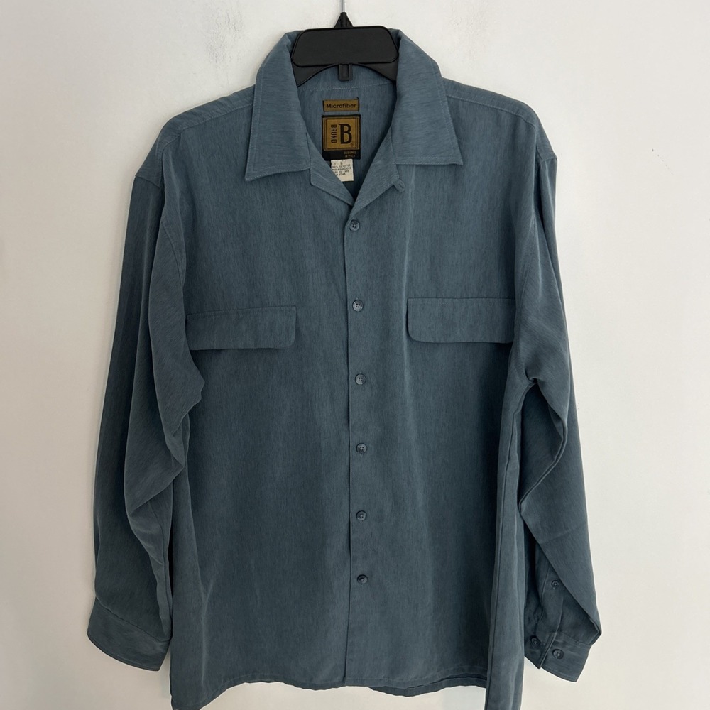 Bruno Designed In Italy Button Down Long Sleeve Blue Sueded Microfiber Soft Sz L